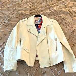 Gorgeous White Vegan Leather Jacket with details